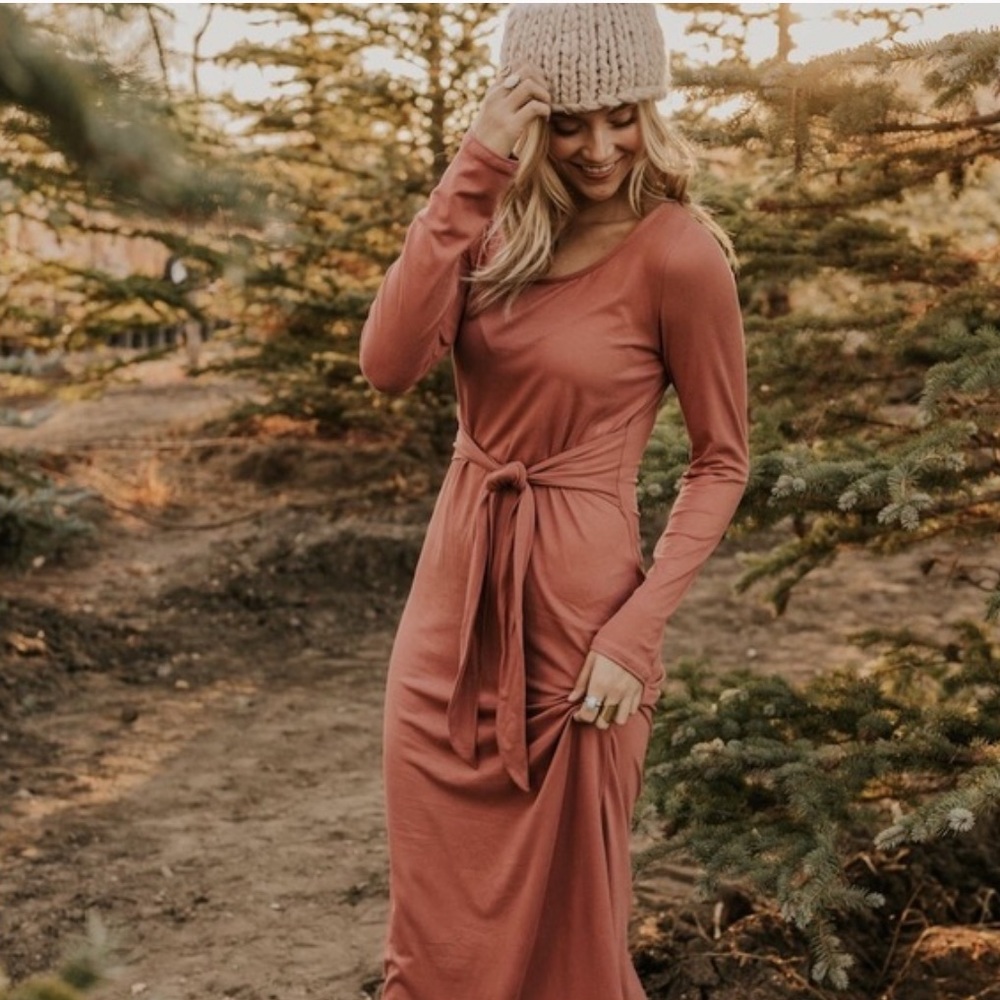 ROOLEE Poinsettia Tie Front Maxi Dress in Mauve